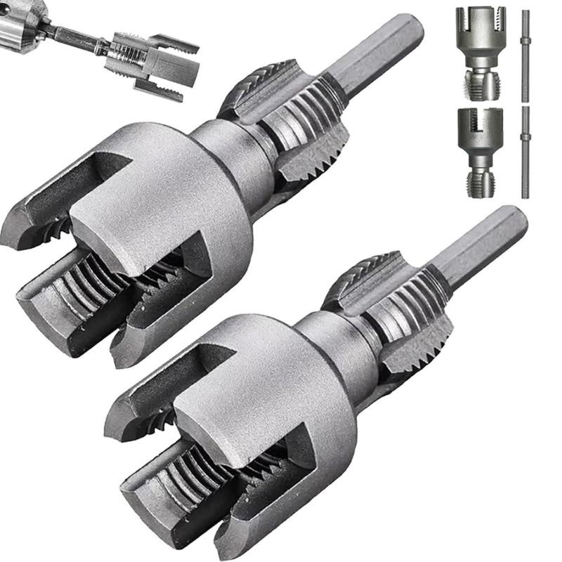 Power Tools Safety - ชุดเครื่องมือตัดเกลียวท่อ 1 ชุด เครื่องมือทำเกลียวท่อภายในและภายนอกแบบรวม ใช้ได้กับสว่านไฟฟ้า ชุดเกลียวท่อพีวีซี