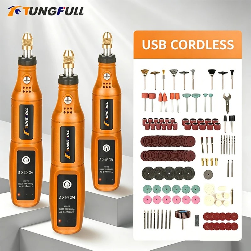 Power Tools Aeg - TUNGFULL เครื่องเจียรไฟฟ้าขนาดเล็กแบบไร้สาย เครื่องเจาะไฟฟ้าแบบชาร์จได้พร้อมชุดเครื่องมือ ชุดเครื่องมือแกะสลักไม้ ปากกาเจาะ