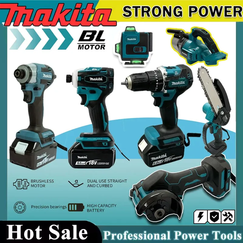 Power Tools Makita Set - ชุดเครื่องมือไฟฟ้าไร้สาย Makita แบบพกพา ประกอบด้วย ไขควงกระแทกแบบชาร์จได้ เครื่องเลื่อยไฟฟ้า