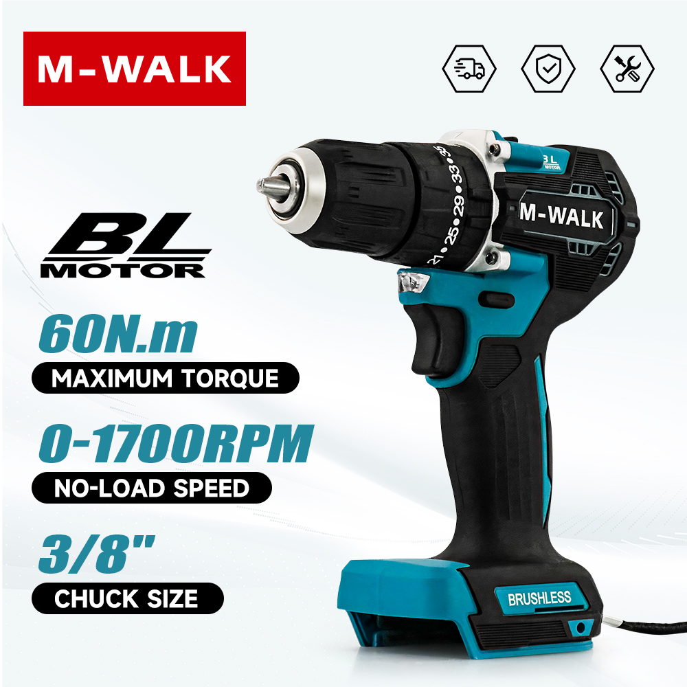 Power Tools Makita Set - M-WALK สว่านกระแทกไร้สายแบบไร้แปรงถ่าน 10 มม. แรงบิด 60