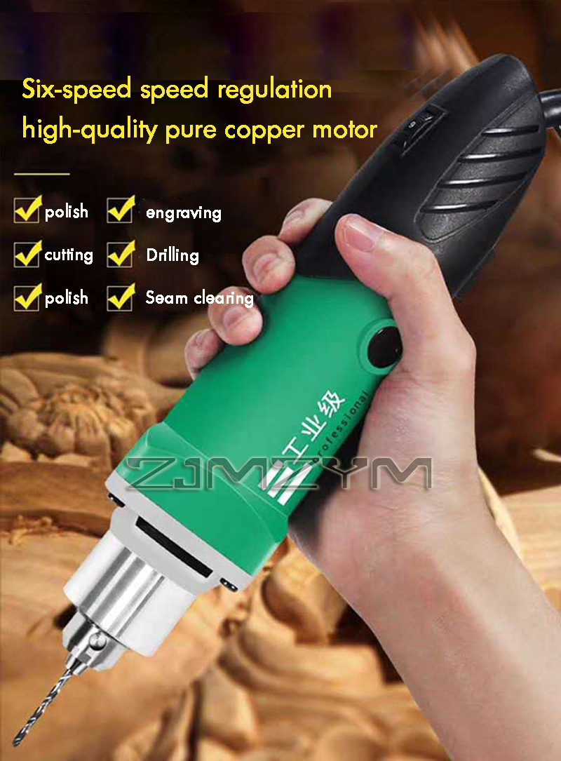 Power Tools Impact - เครื่องแกะสลักไฟฟ้ากำลังสูง 6 ระดับความเร็ว พร้อมแกนยืดหยุ่น สำหรับงานแกะสลักไม้ ขัดเงา