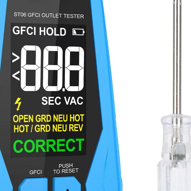 Power Tools Inspection - เครื่องทดสอบปลั๊กไฟ ST06 พร้อมจอแสดงผลแรงดันไฟฟ้า 220V AC ตรวจจับปัญหาสายไฟและปุ่ม
