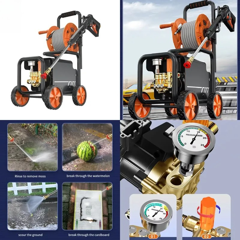 Power Tools Machine - เครื่องล้างรถไฟฟ้ากำลังสูง 220V ขายดี พร้อมแปรงแรงดันน้ำสูง ปั๊มน้ำแรง พร้อมอุปกรณ์ทำความสะอาดพิเศษ