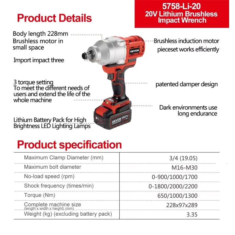 เดวอน ประแจกระแทกไร้สาย 20V แร - Power Tools Impact บทวิจารณ์และราคา